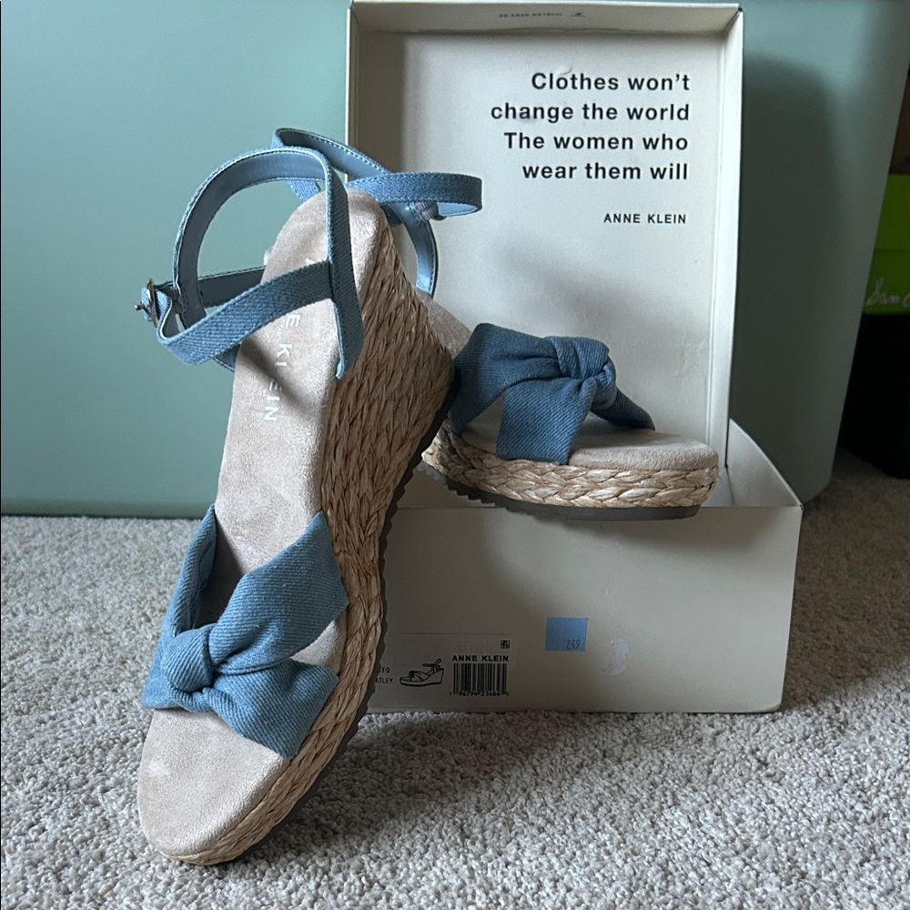 Anne Klein Blue Denim Women's Wedge Sandals
